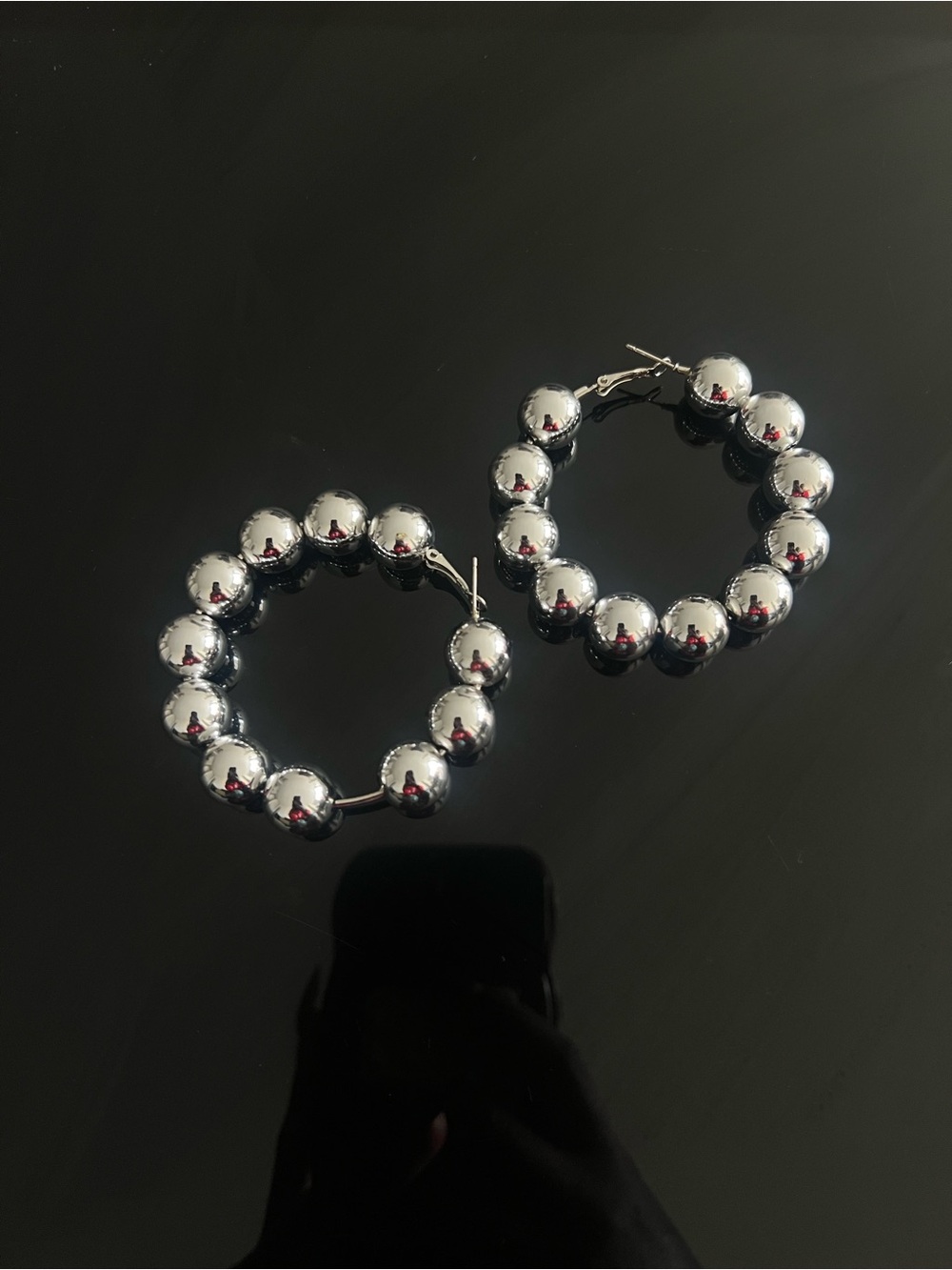 Silver Bead Hoop Earrings - Women Jewelry